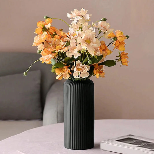 Striped Ceramic-Like Plastic Vase for Flowers, Decorative Floral Arrangement Display, Creative Little Flower Vase