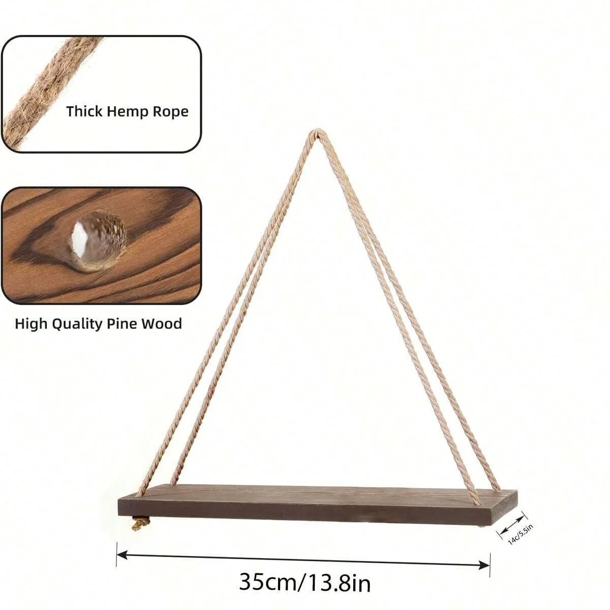 Modern Wooden Hanging Shelf with Adjustable Rope